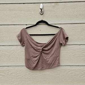 Cider cocoa brown short sleeve crop top with gathered bust large